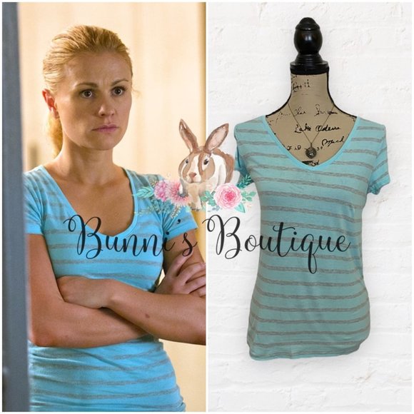 Sookie Stackhouse OP Striped V Neck Tee True Blood - Picture 1 of 7